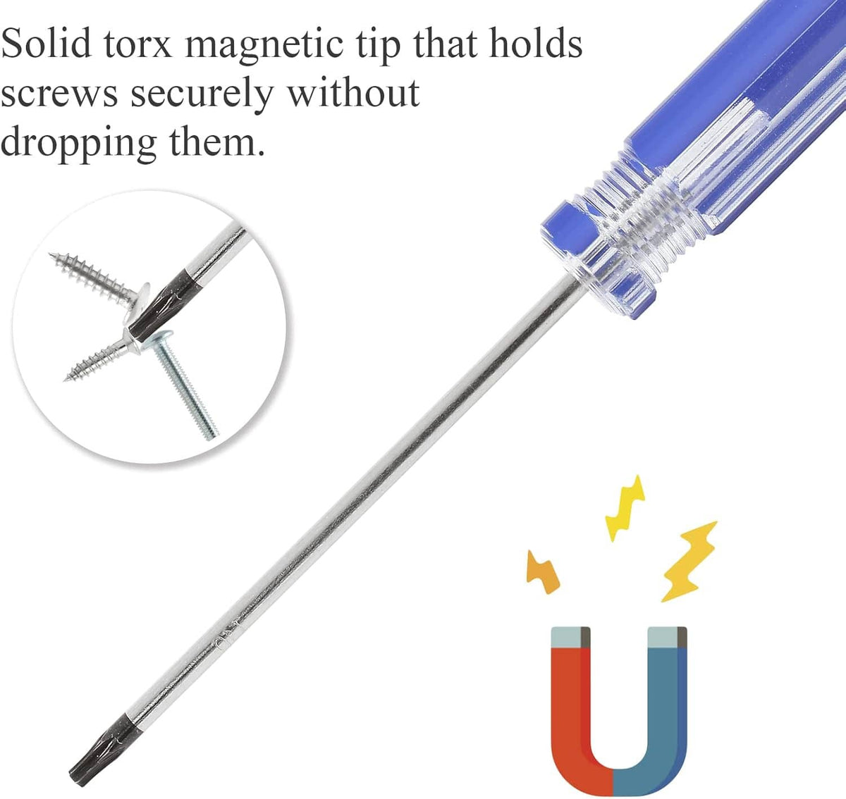 T10 tamper-proof Torx screwdriver with solid magnetic tip and blue grip