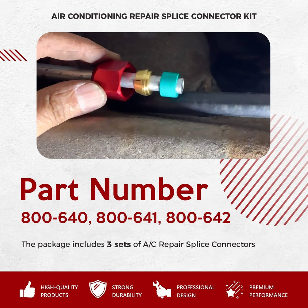 A/C splice connector held by hands with red coupler, brass insert, teal seal