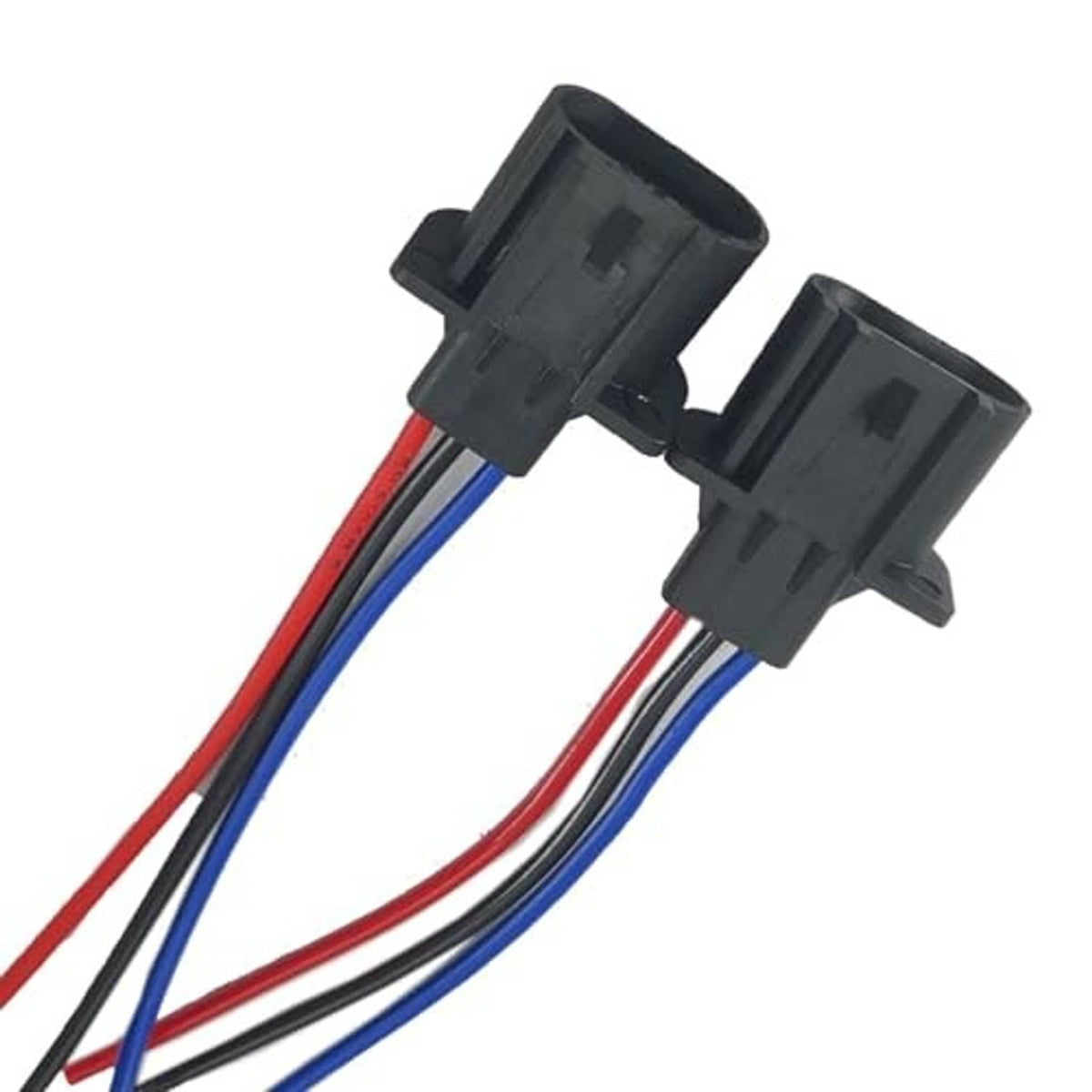 Headlight wiring harness socket pigtails, black connectors with red and blue wires