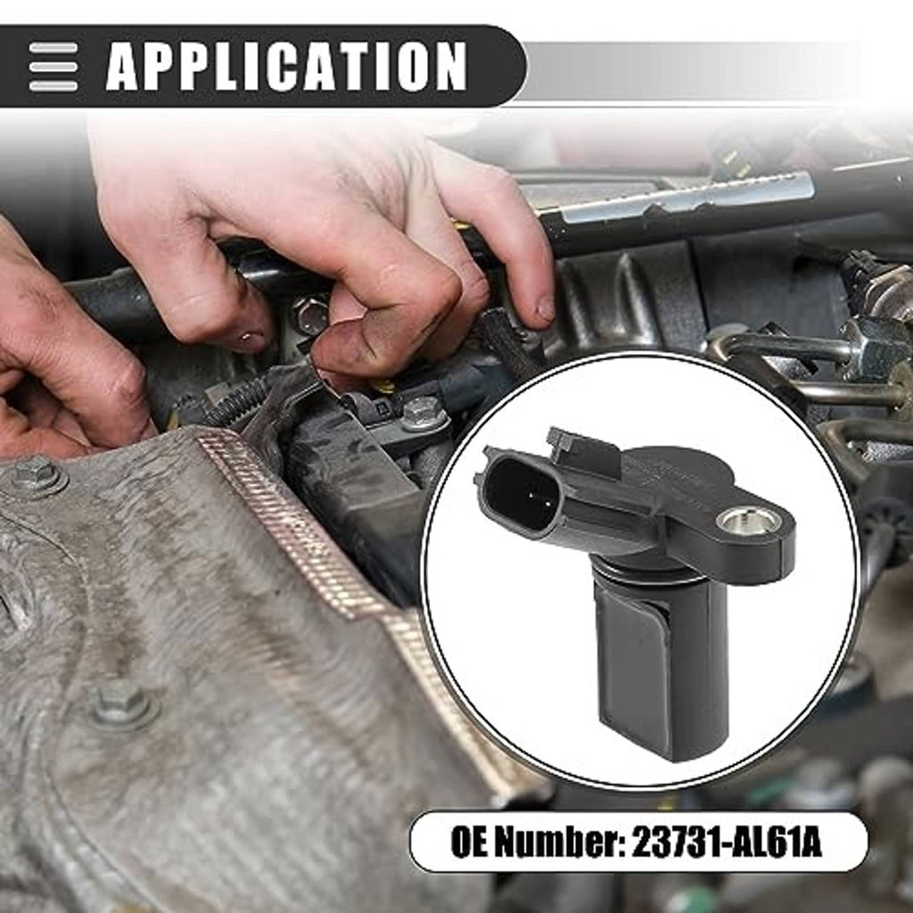 Camshaft position sensor highlighted in inset, showing black connector and metal loop