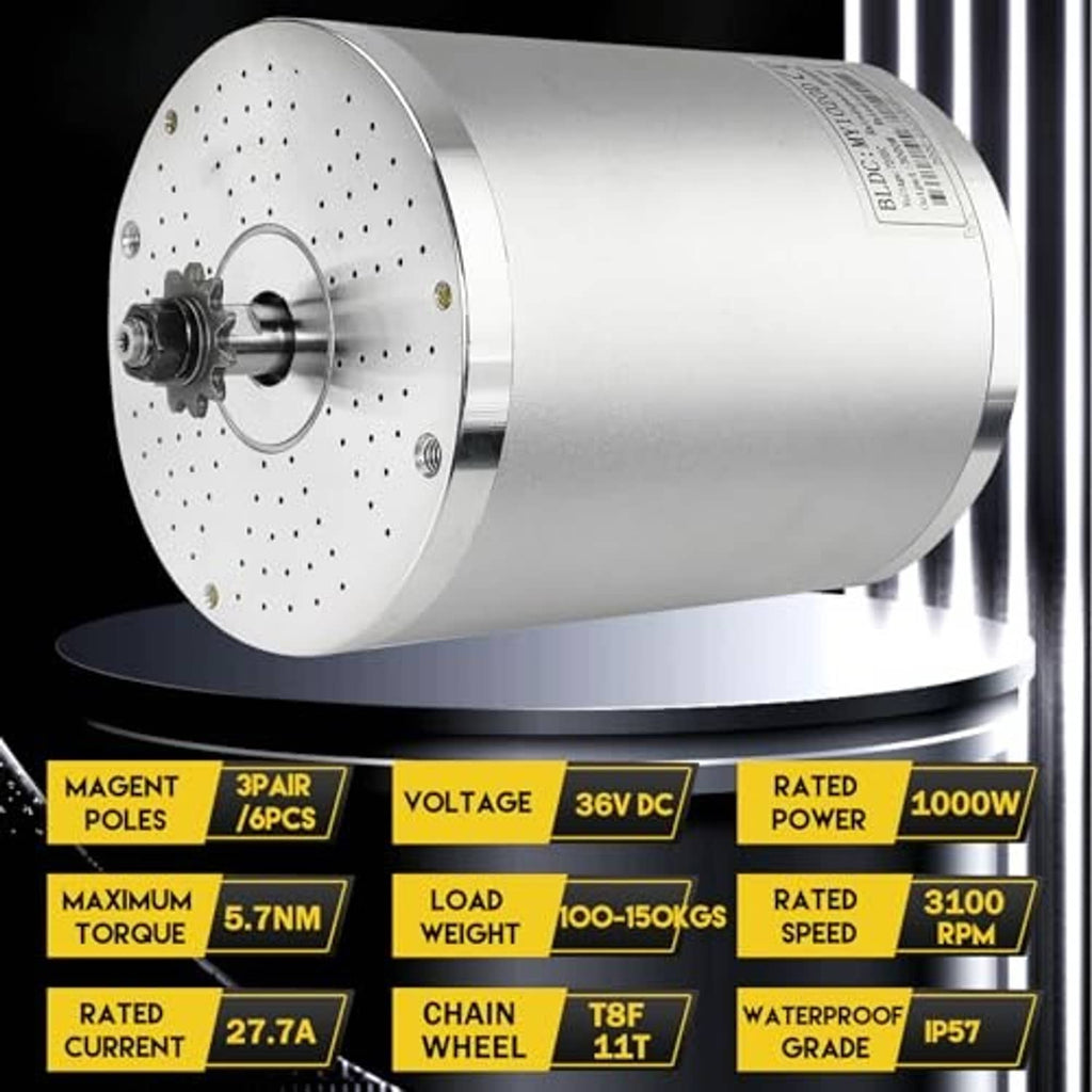 Silver 36V brushless motor cylinder with perforated face and front shaft connection