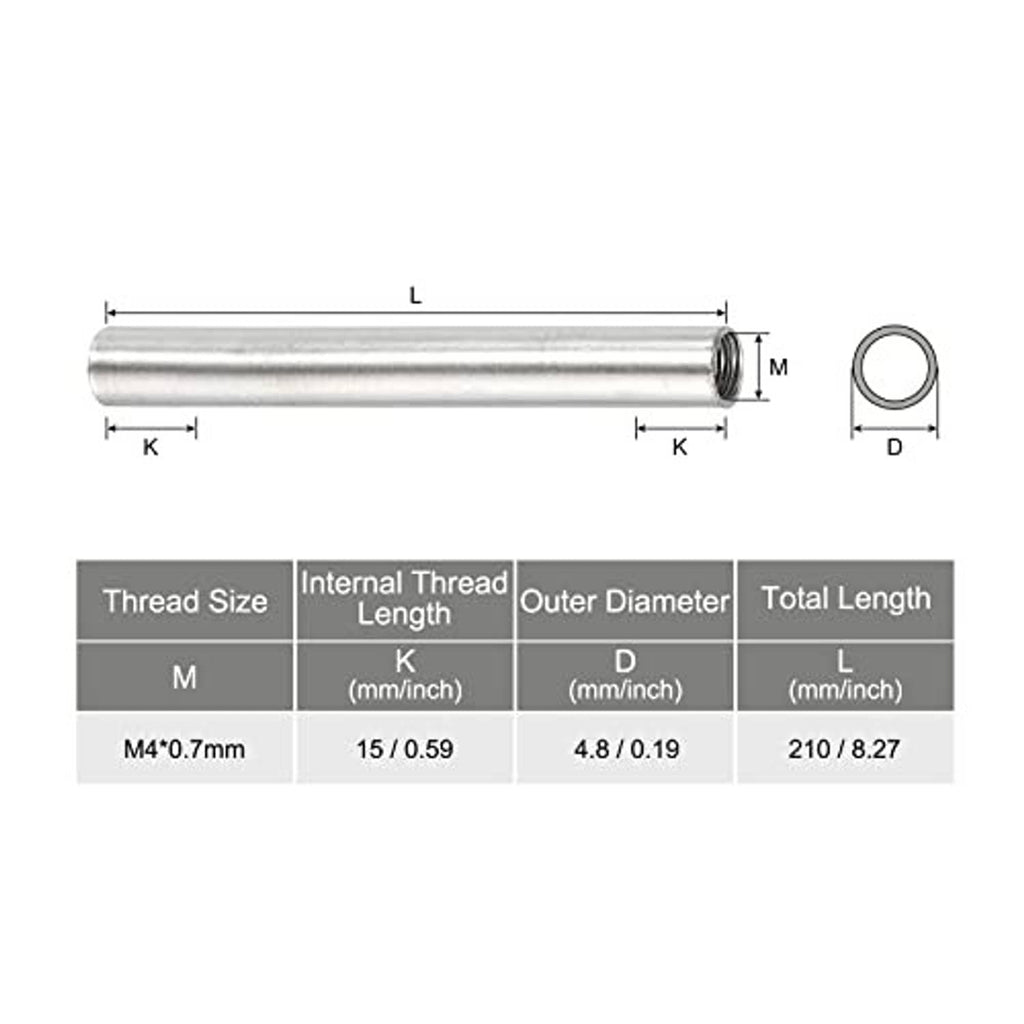M4 internal-thread coupling sleeve with outer diameter and total length diagram