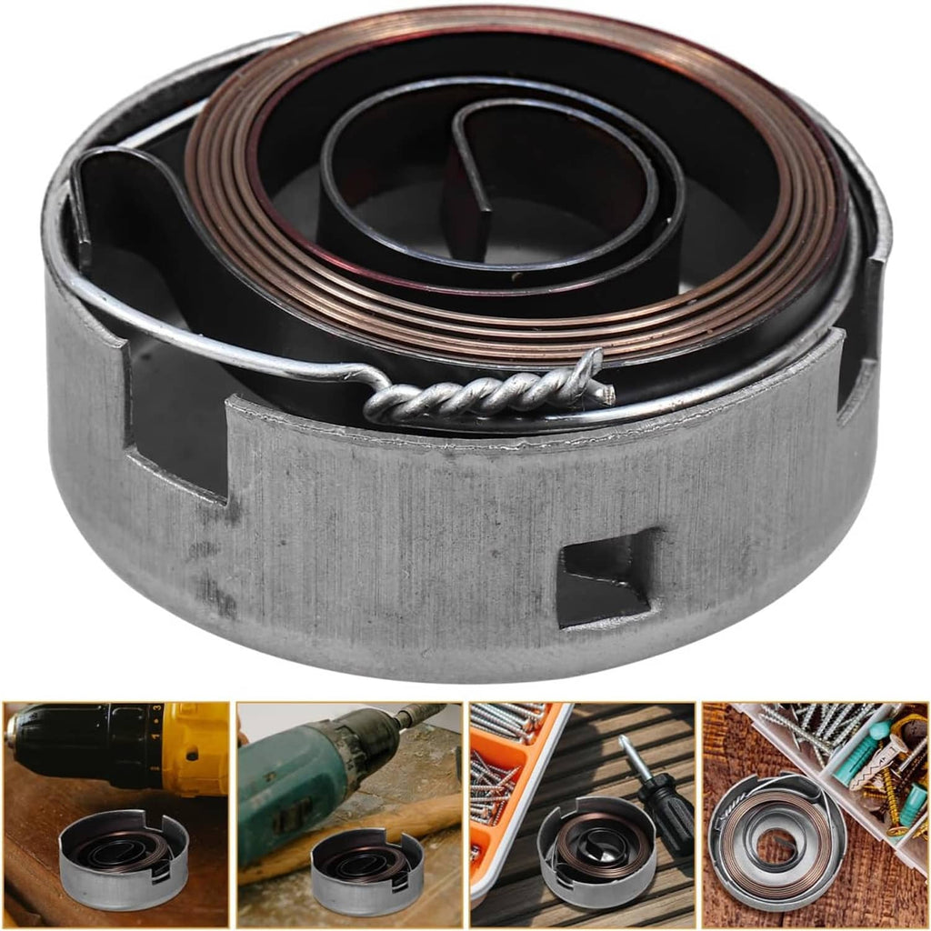 Drill press return spring coil inside metal housing with retention loop
