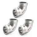 Three-pack 304 stainless 90-degree elbow pipe fittings with female NPT threaded ends