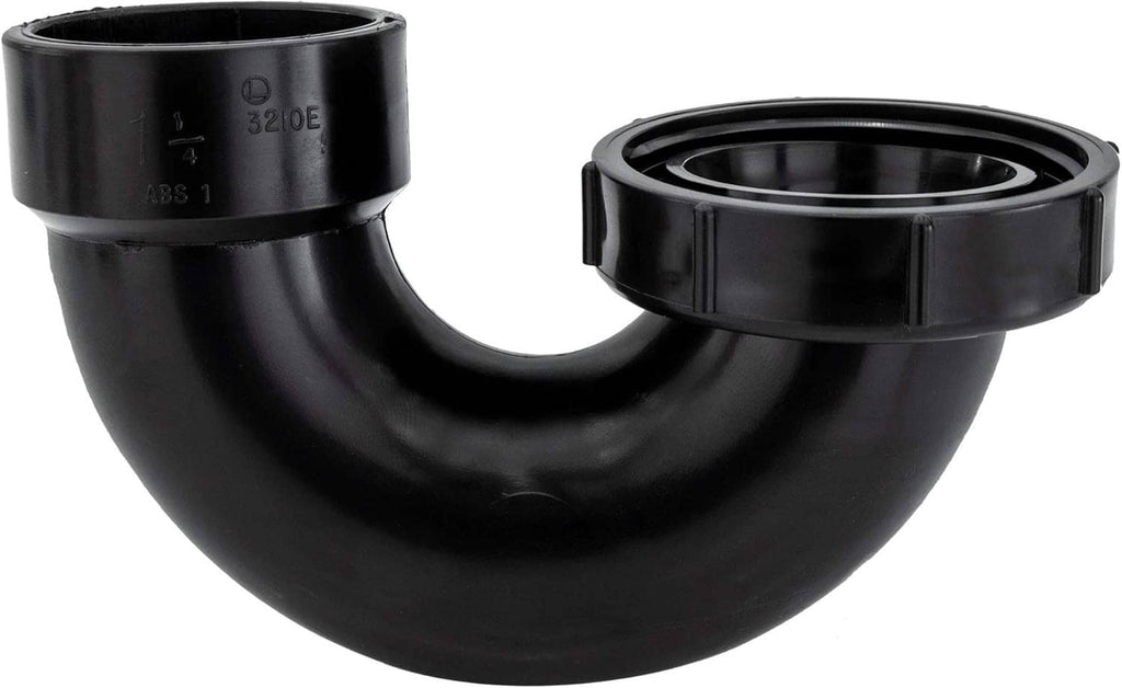 Black ABS P-trap U-bend with threaded top and slip connection ring