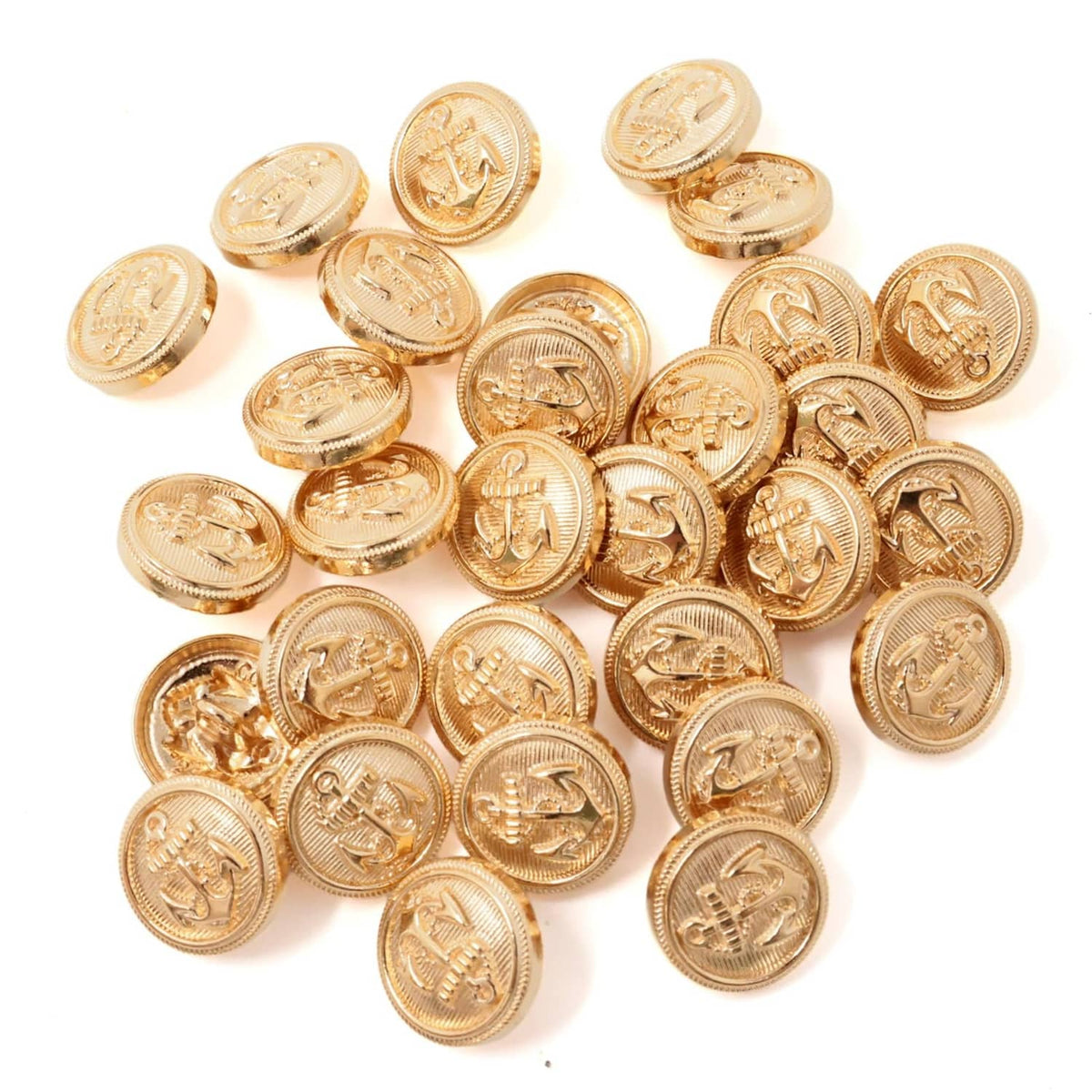 Gold round metal anchor sewing buttons, 15mm, flat back, set of 30