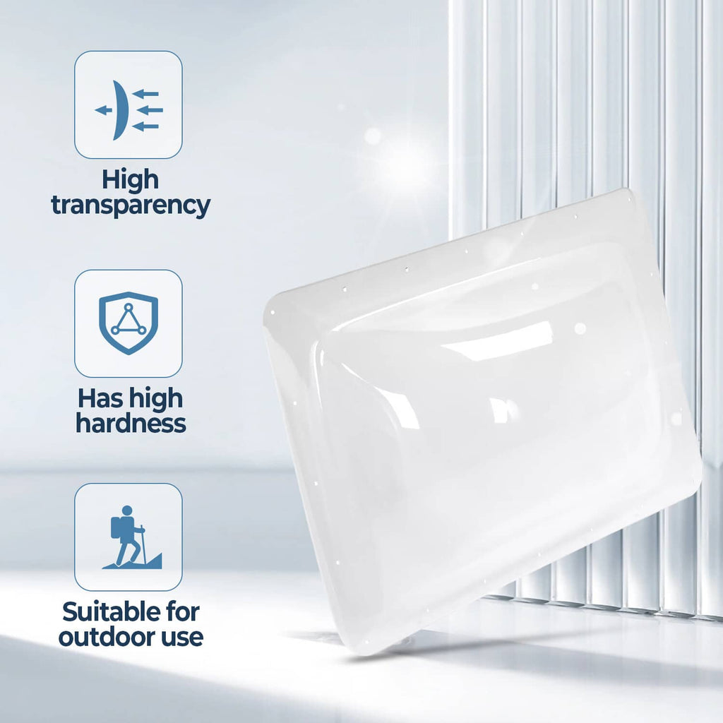 Clear plastic RV skylight cover with dome bubble top; high-transparency panel