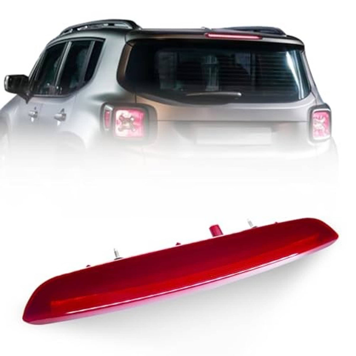 Red high-mount third brake light lens, angled view with mounting posts