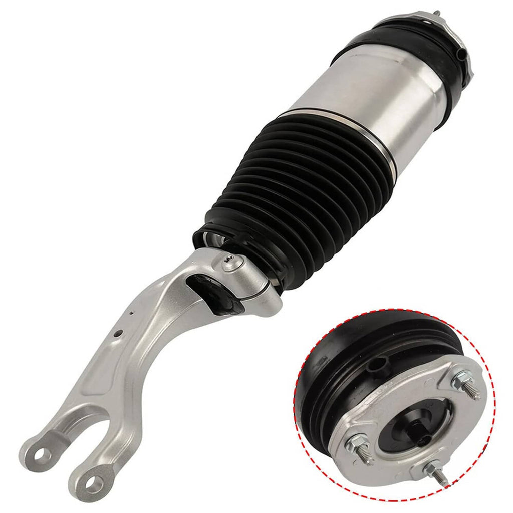 Front air suspension shock strut with control arm bracket and black accordion air sleeve