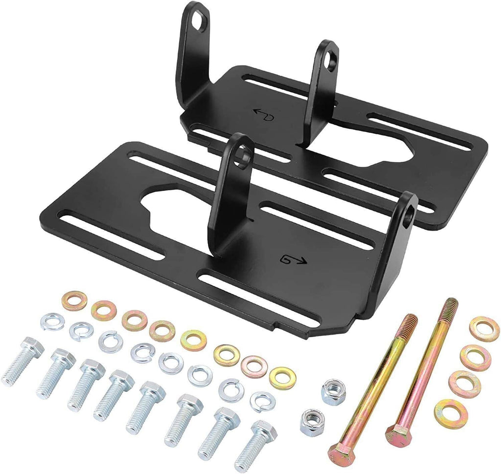 Adjustable engine mount bracket kit, black mounting plates with hardware and long studs