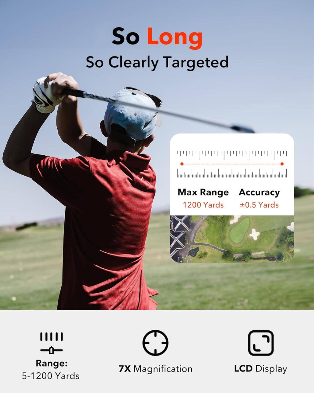 Handheld golf rangefinder with double eyepiece lenses and LCD screen