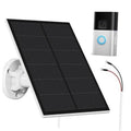 Solar panel charger with black panel and white frame, wall mount and power cable leads