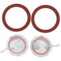2 pack fuel tank cap gasket set, two brown/red circular seals, top view.