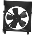 Radiator cooling fan assembly with five black blades and circular hub on mounting frame