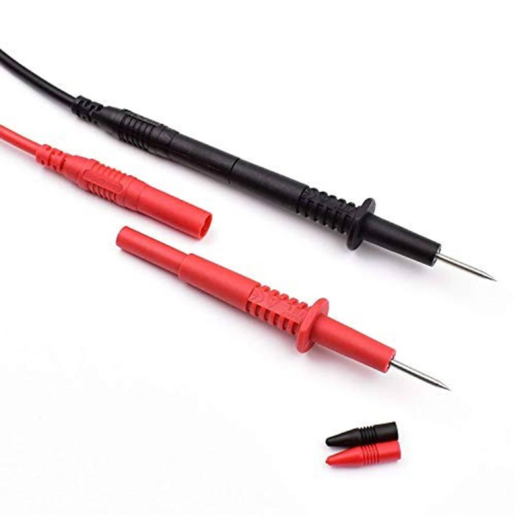 Flexible automotive test leads with red/black insulation and pointed needle tips