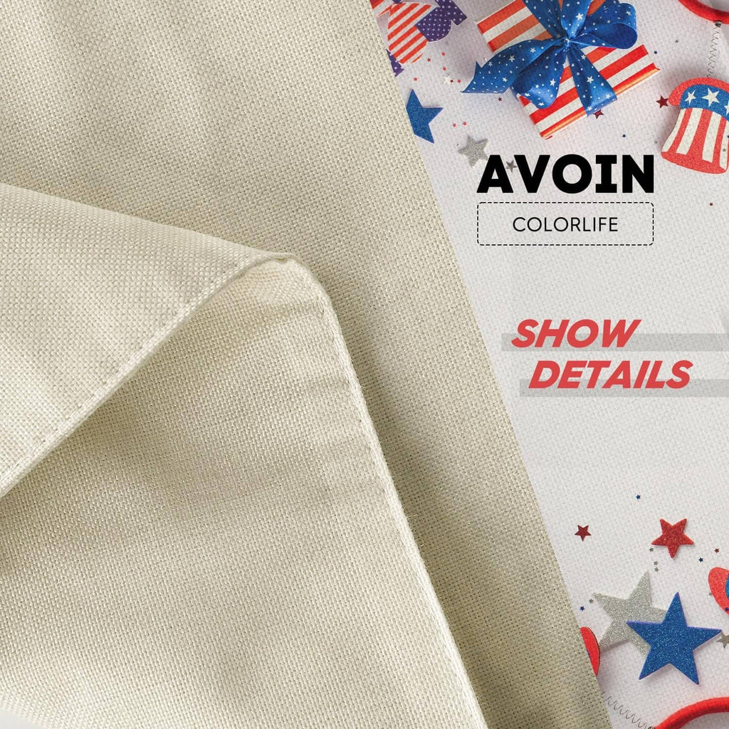 Patriotic house flag fabric close-up with printed red-white-blue flower and "WELCOME"