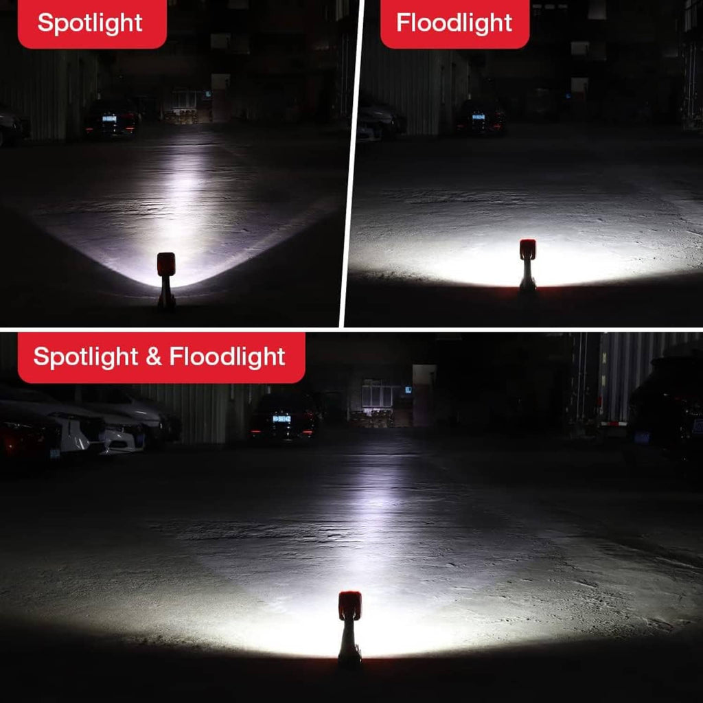Red LED work light featuring spotlight and floodlight illumination modes
