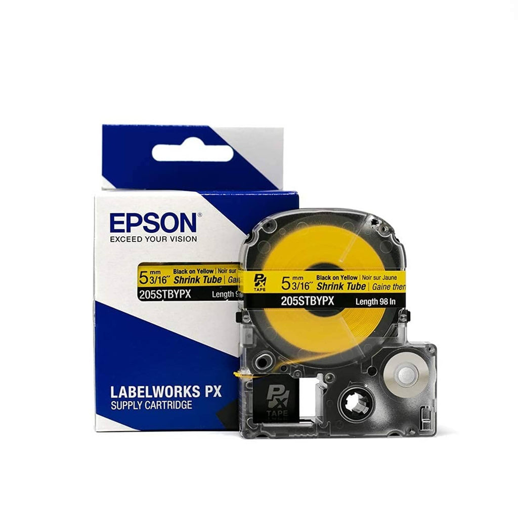 Epson LabelWorks PX heat shrink tube cartridge with retail box and yellow tape