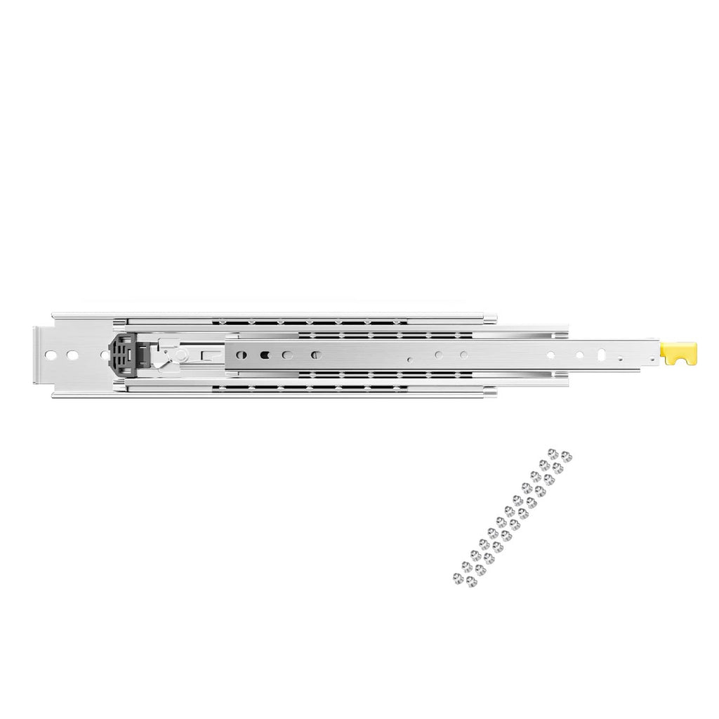 Full extension drawer slide rails with soft-close and ball bearings, silver steel pair