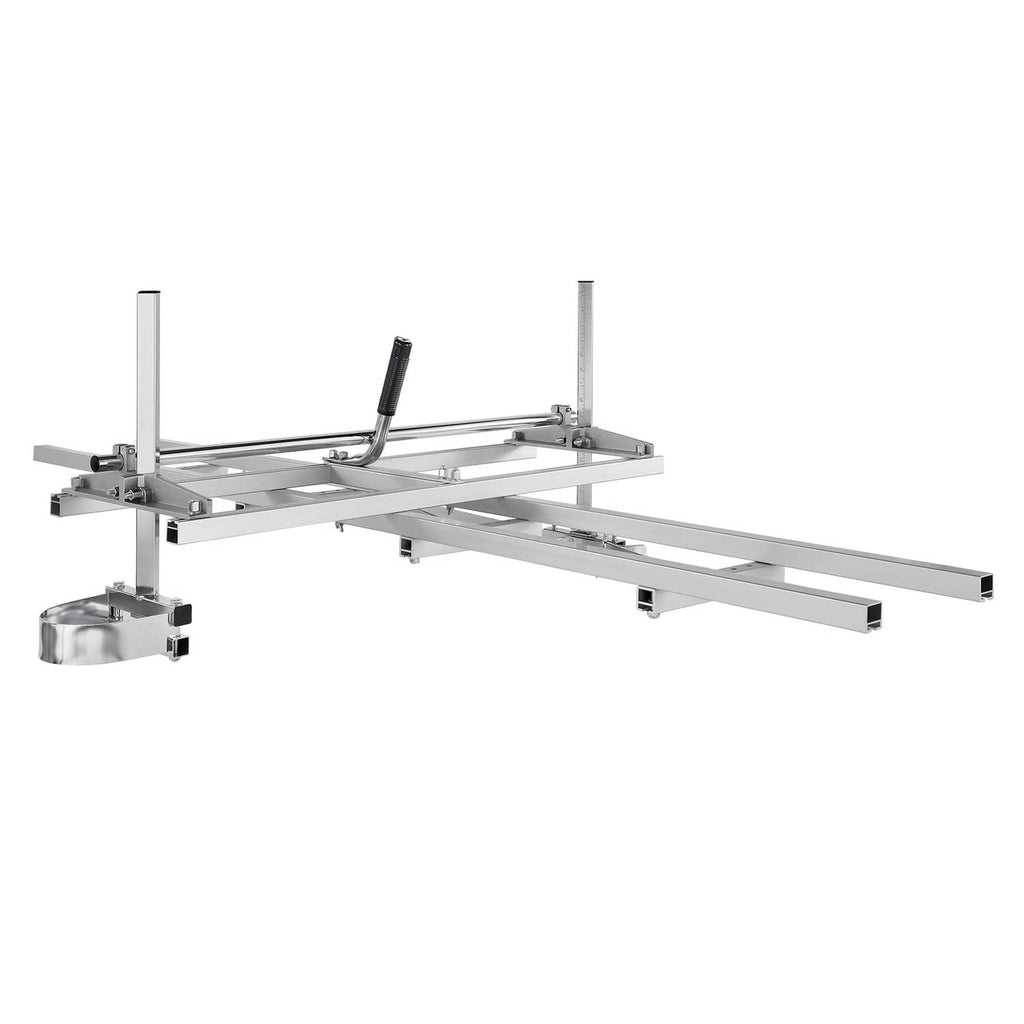 Chainsaw mill guide system with aluminum rail and adjustable guide bar supports