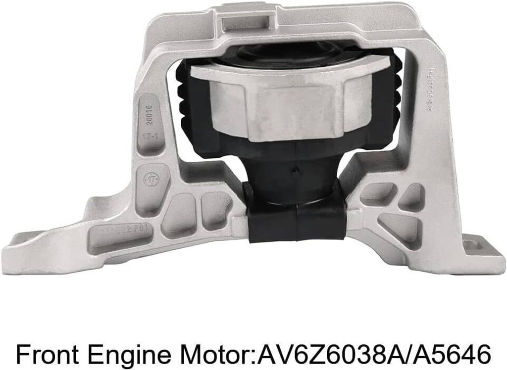 Front engine motor mount with square silver housing and black rubber bushing, centered view