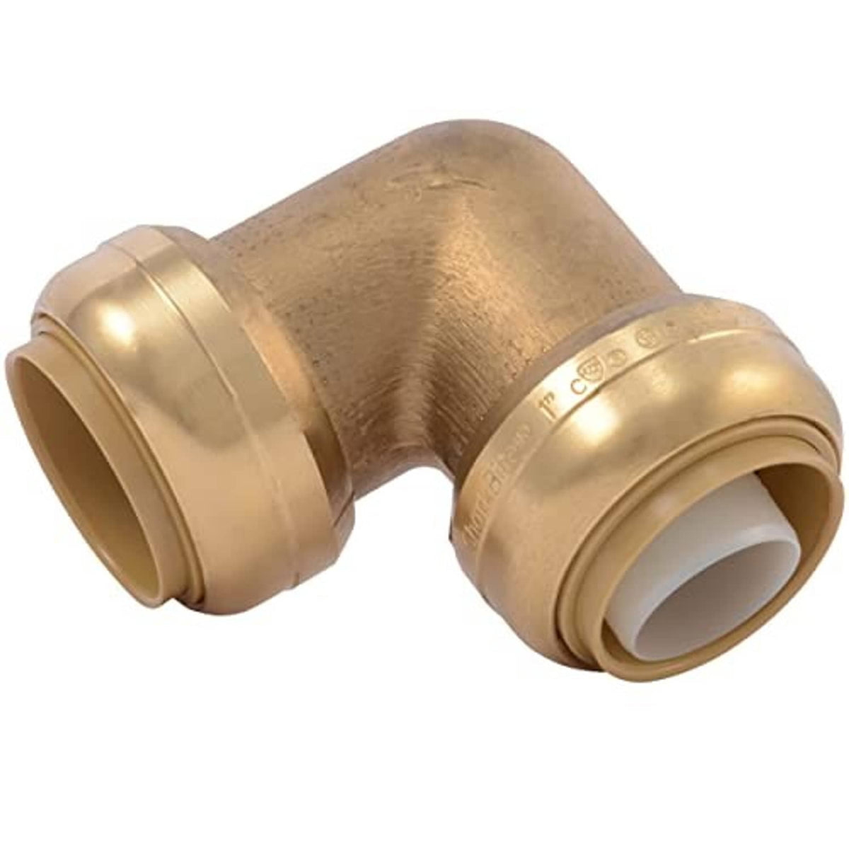 90° brass push-to-connect elbow fitting with two female ports