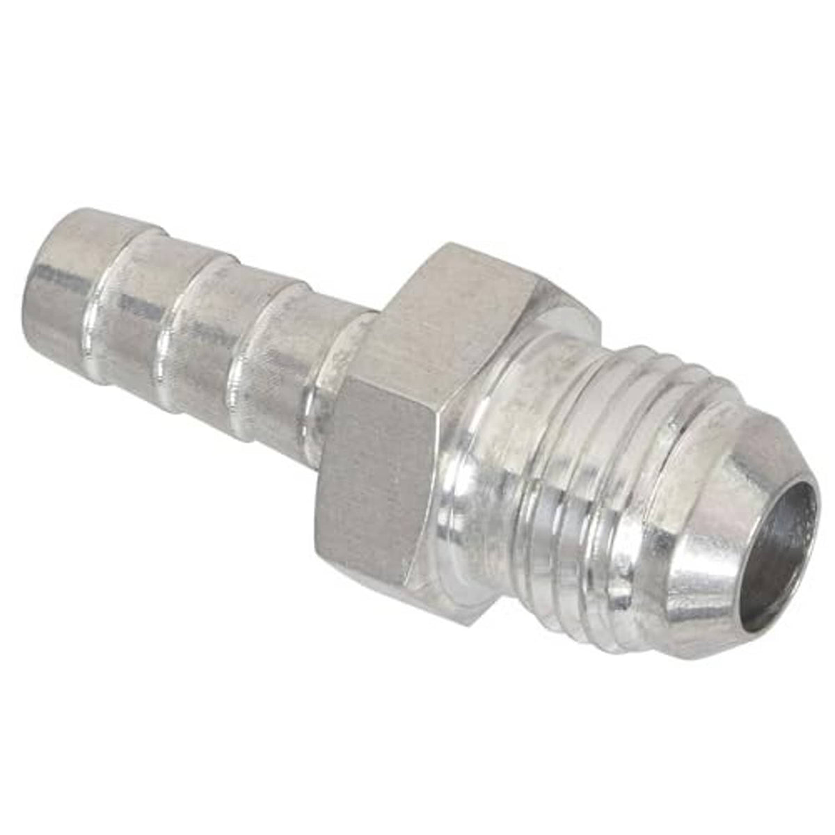Aluminum AN flare hose barb adapter with 5/16 in barb and hex nut