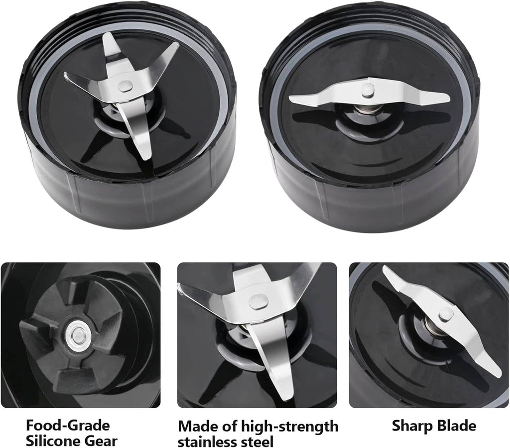 Blender replacement blades, two black discs with stainless-steel multi-blade cutters