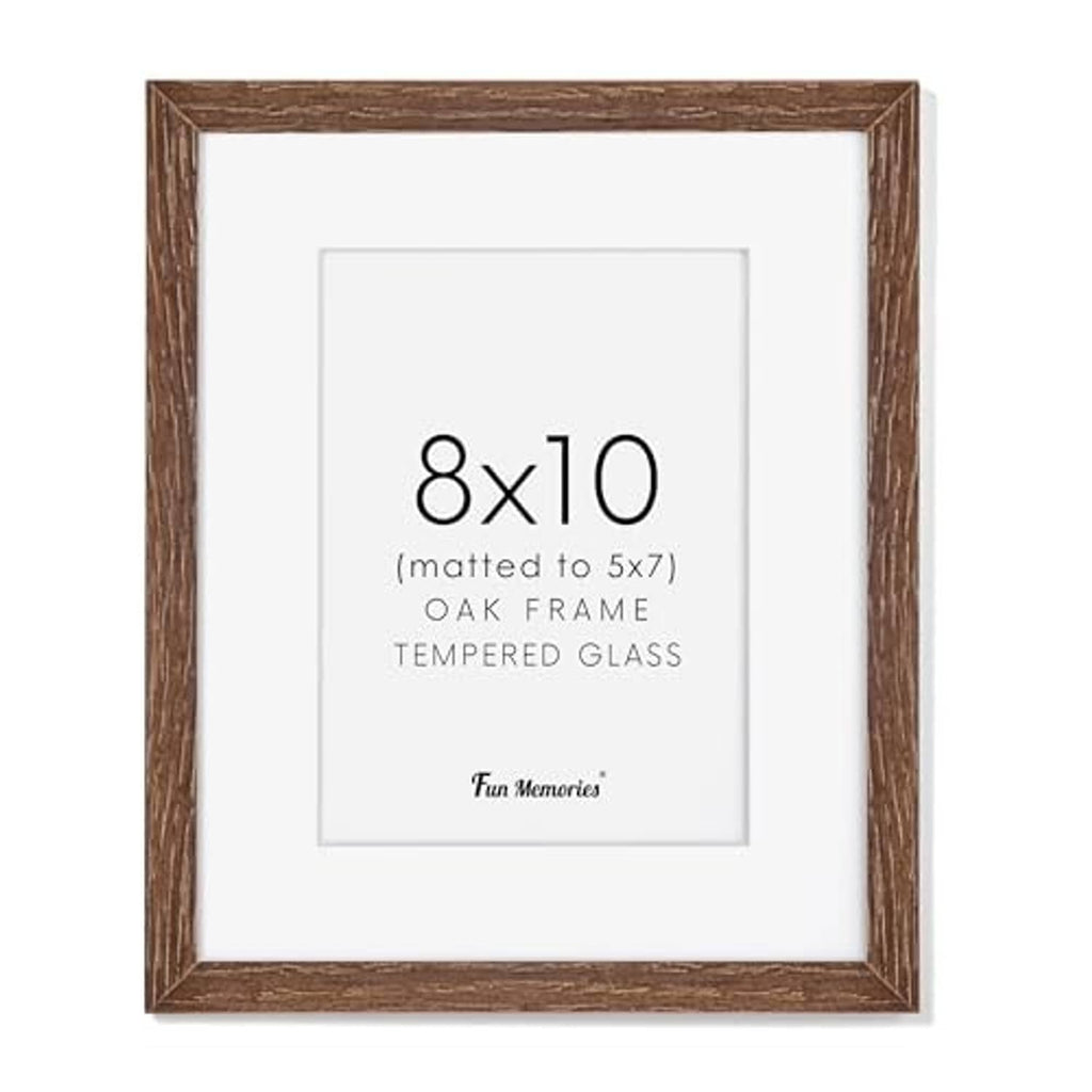 Walnut-brown solid oak 8x10 picture frame with white mat and tempered glass