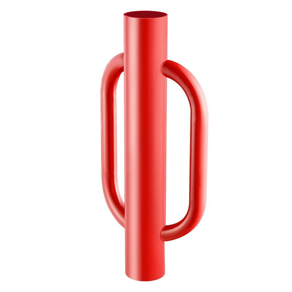 Red steel post pounder driver with centered shaft and U-handle frame
