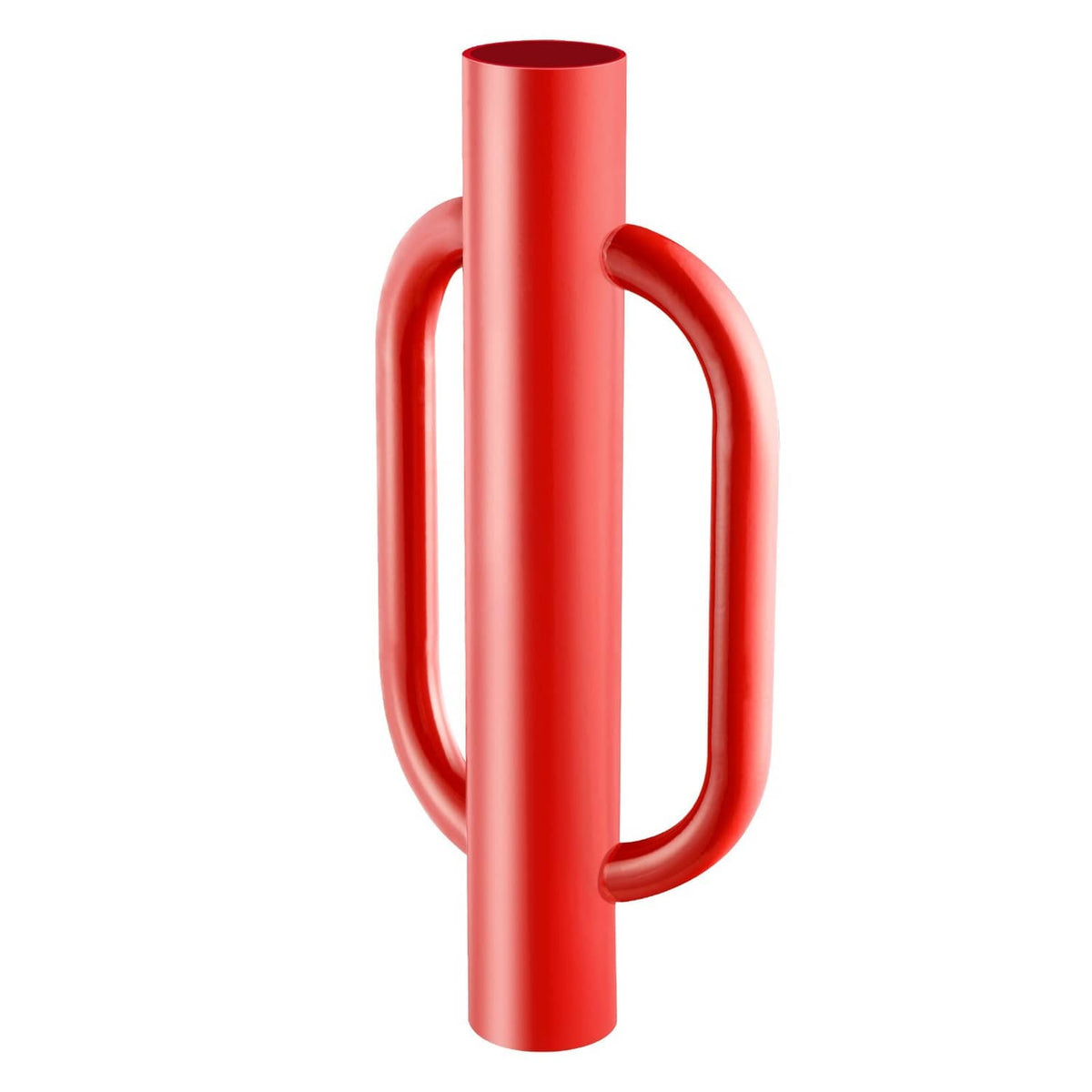 Red steel post pounder driver with centered shaft and U-handle frame