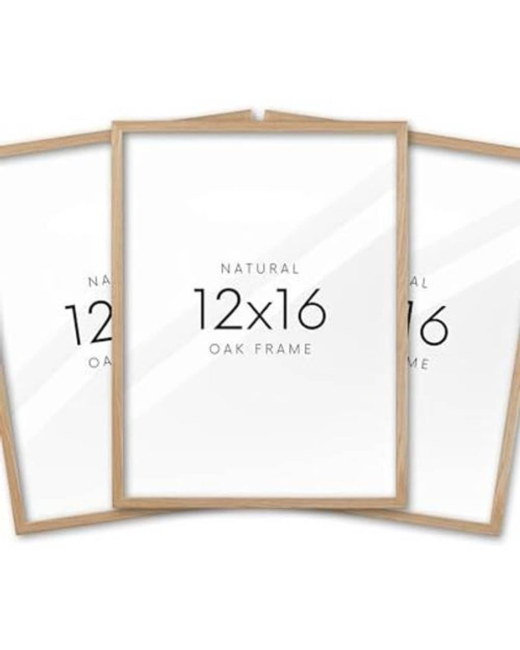Natural oak wood 12x16 in picture frame, no mat, stacked 3-pack