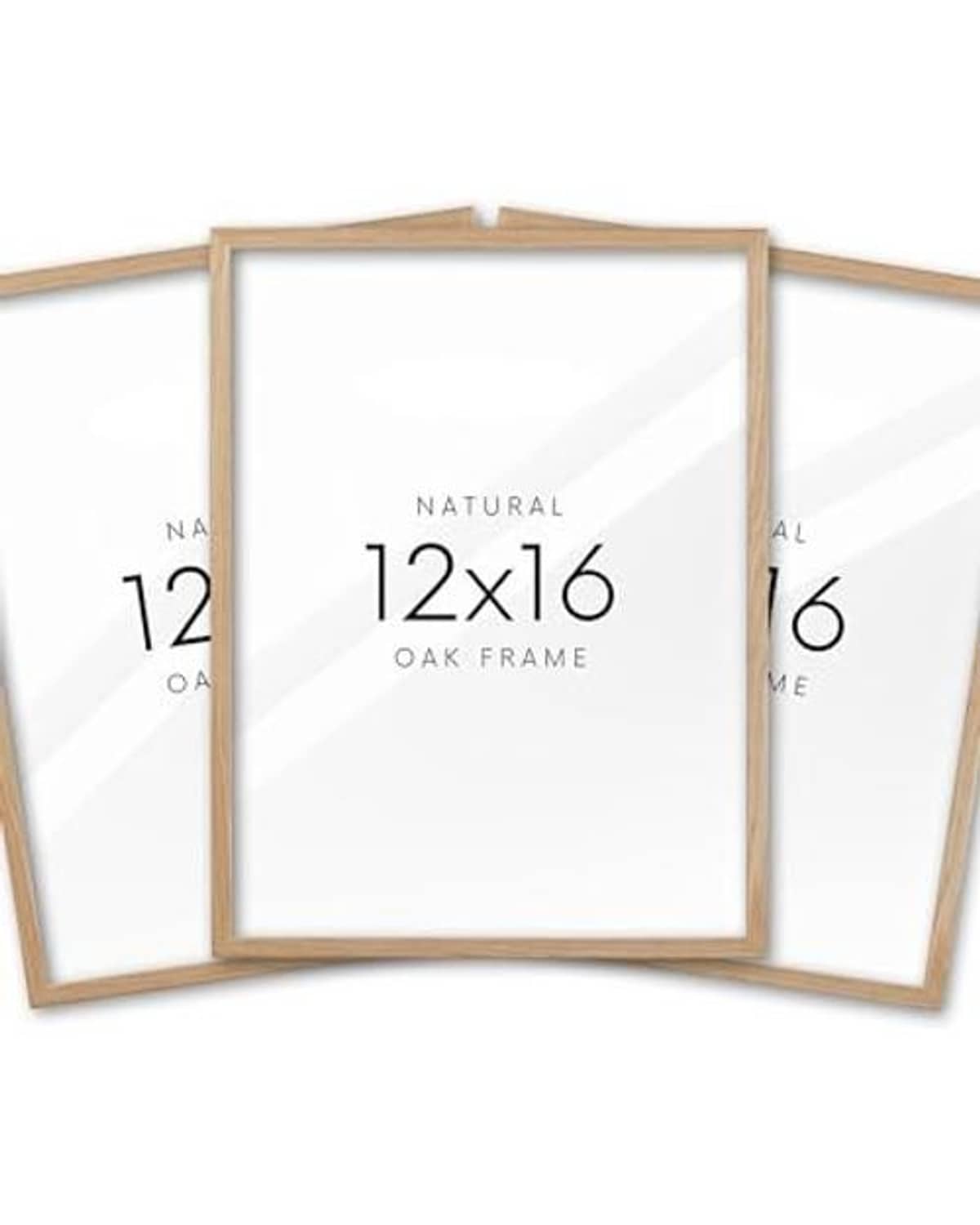 Natural oak wood 12x16 in picture frame, no mat, stacked 3-pack