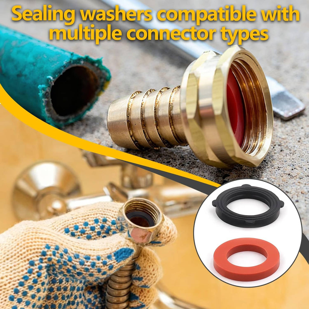 Pressure washer sealing O-ring gaskets with brass connector and black rubber seal
