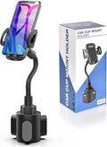Black car cup holder phone mount with adjustable grip cradle for smartphones
