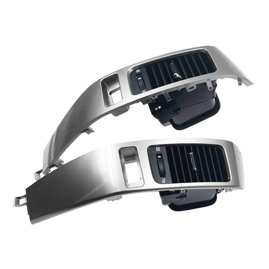 Dashboard air vent panel set with black vent module and silver outer trim, rear view
