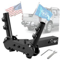 Adjustable double hitch flagpole mount with two black upright pole tubes and base arm