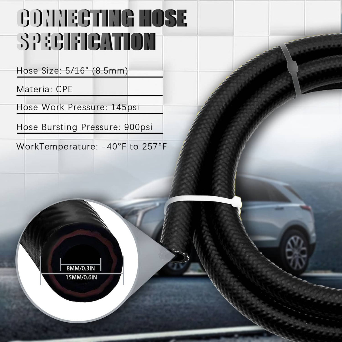 Oil cooler hose connection with braided hose and fittings for transmission cooling
