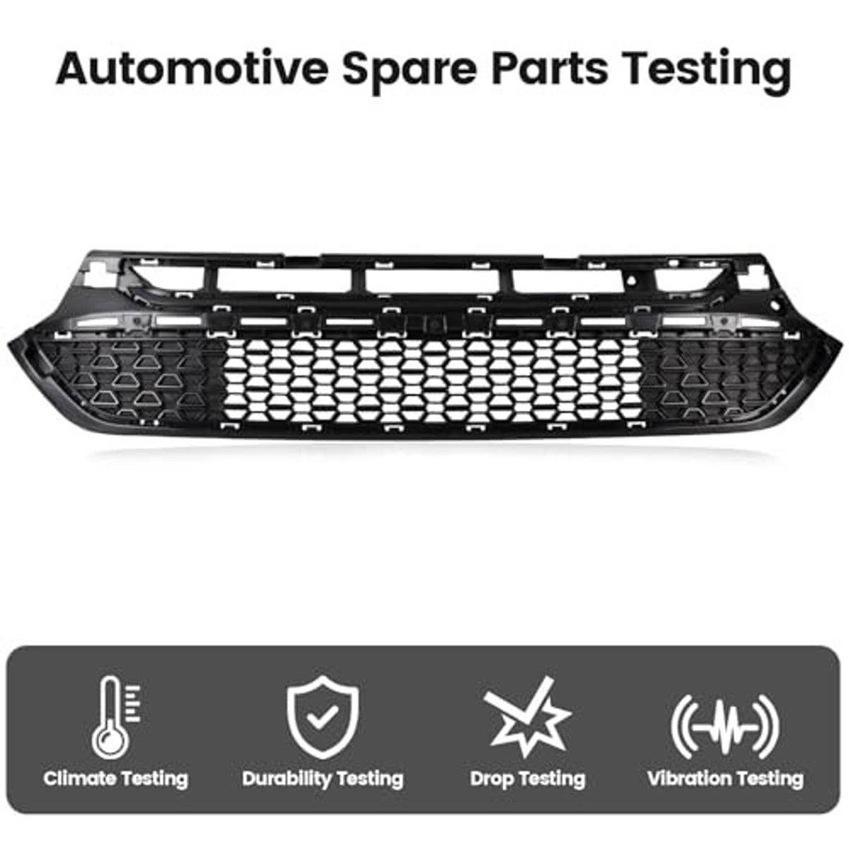 Front bumper lower grille assembly with black honeycomb mesh and support frame