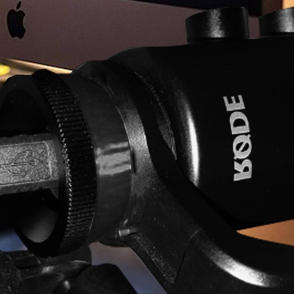 Black Rode NT-USB mic mount adapter with tightening ring and arm bracket