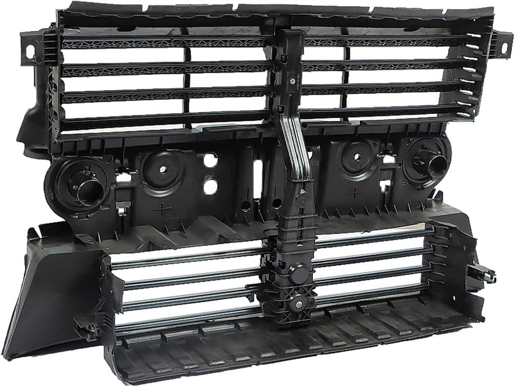 Front grille shutter assembly with motor, black slat grille and metal brackets