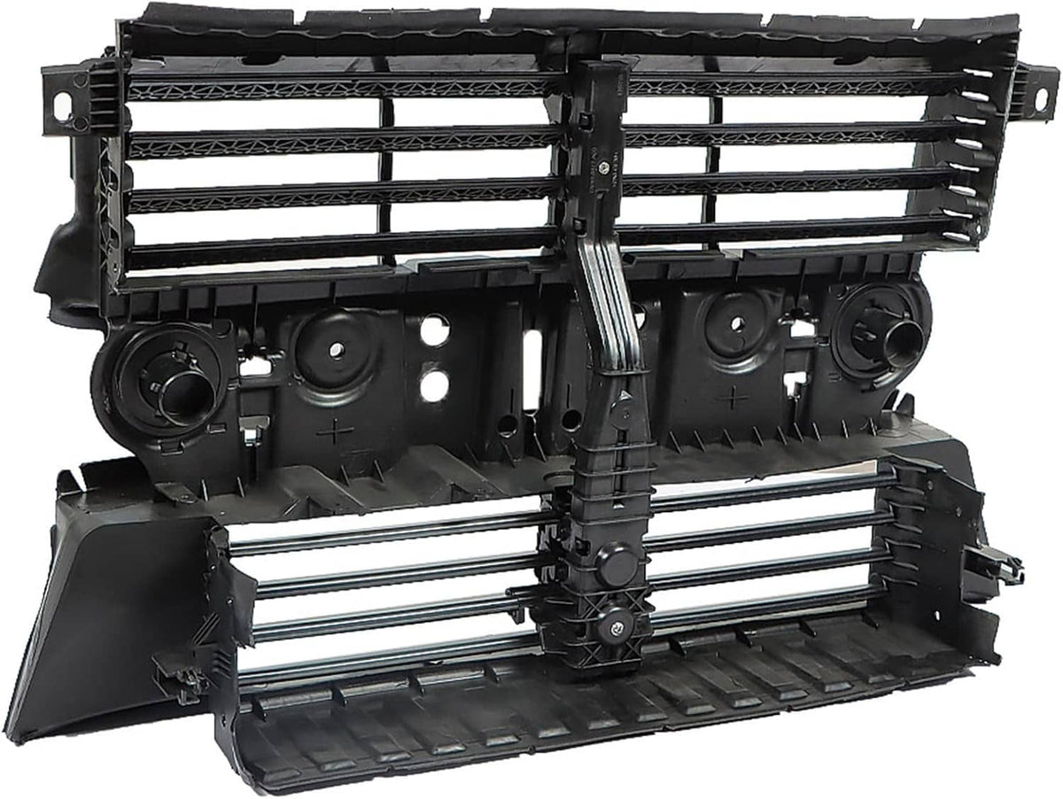 Front grille shutter assembly with motor, black slat grille and metal brackets