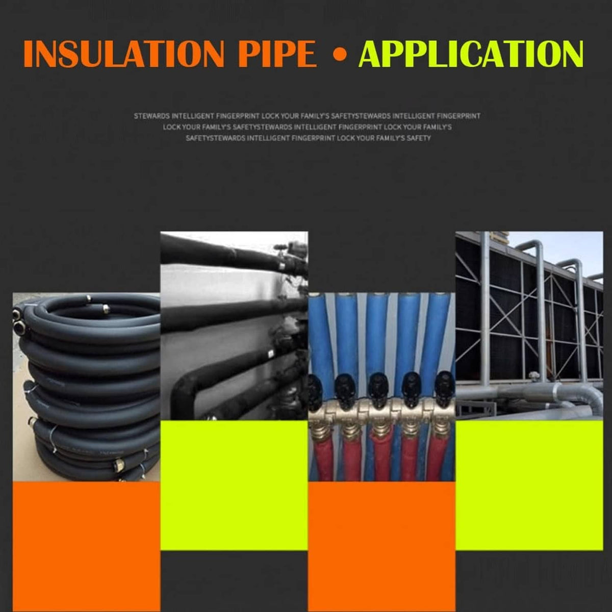 Black foam pipe insulation tubes applied over pipes