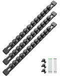 3-piece black socket organizer rails with removable clips for 1/2-inch drive sockets