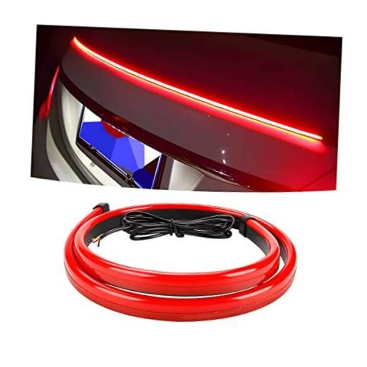 Red LED brake light strip set with black cable, with glowing light bar