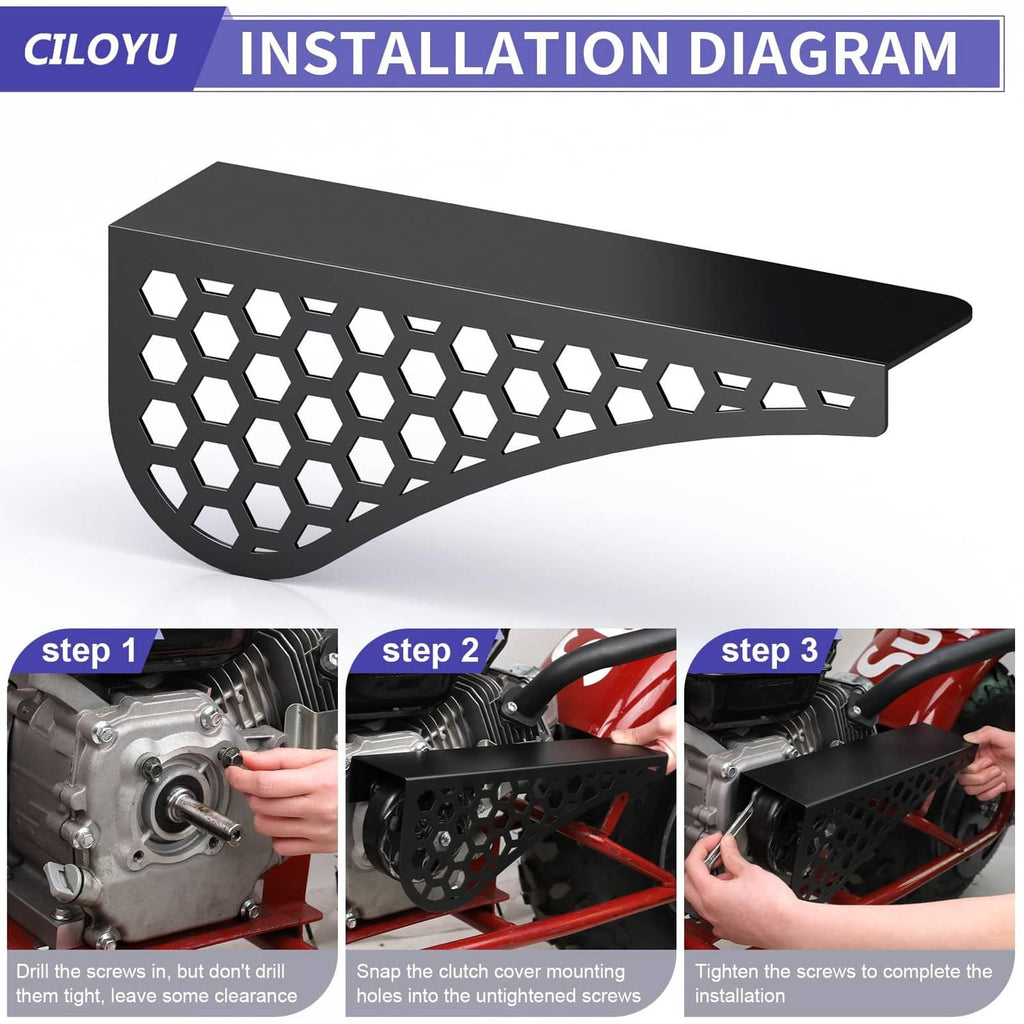 Black chain guard for mini bike clutch area with honeycomb hex mesh openings