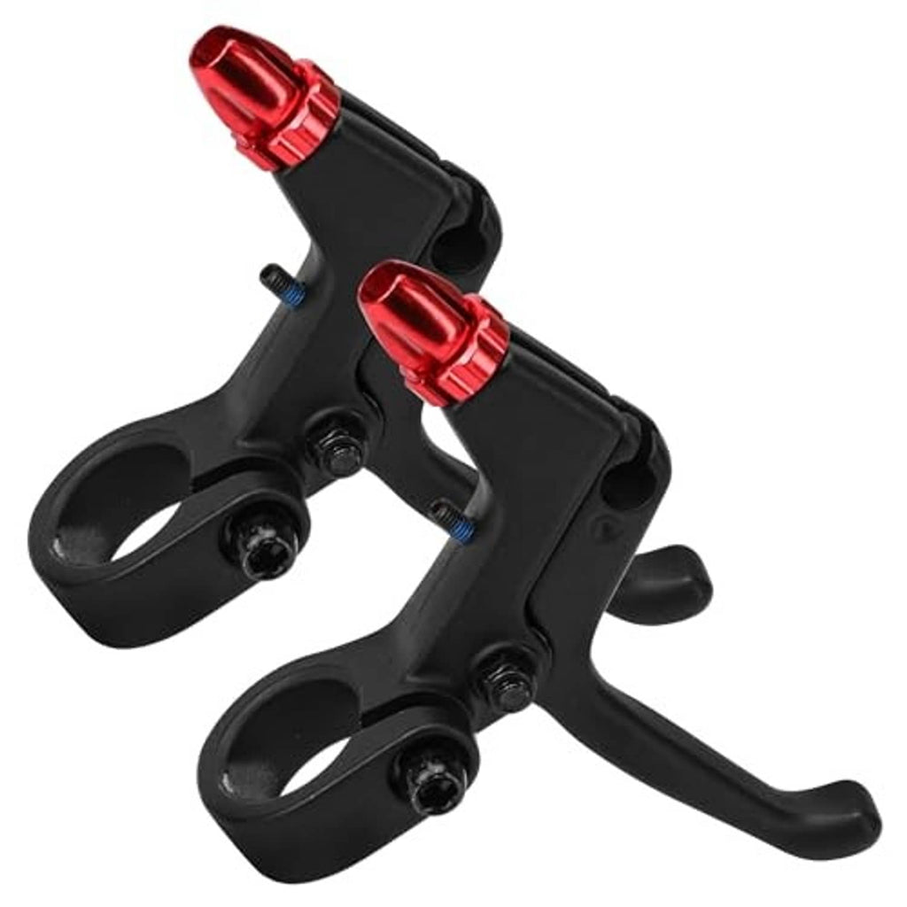 Bicycle brake levers set with black body and red 2-finger aluminum lever tips