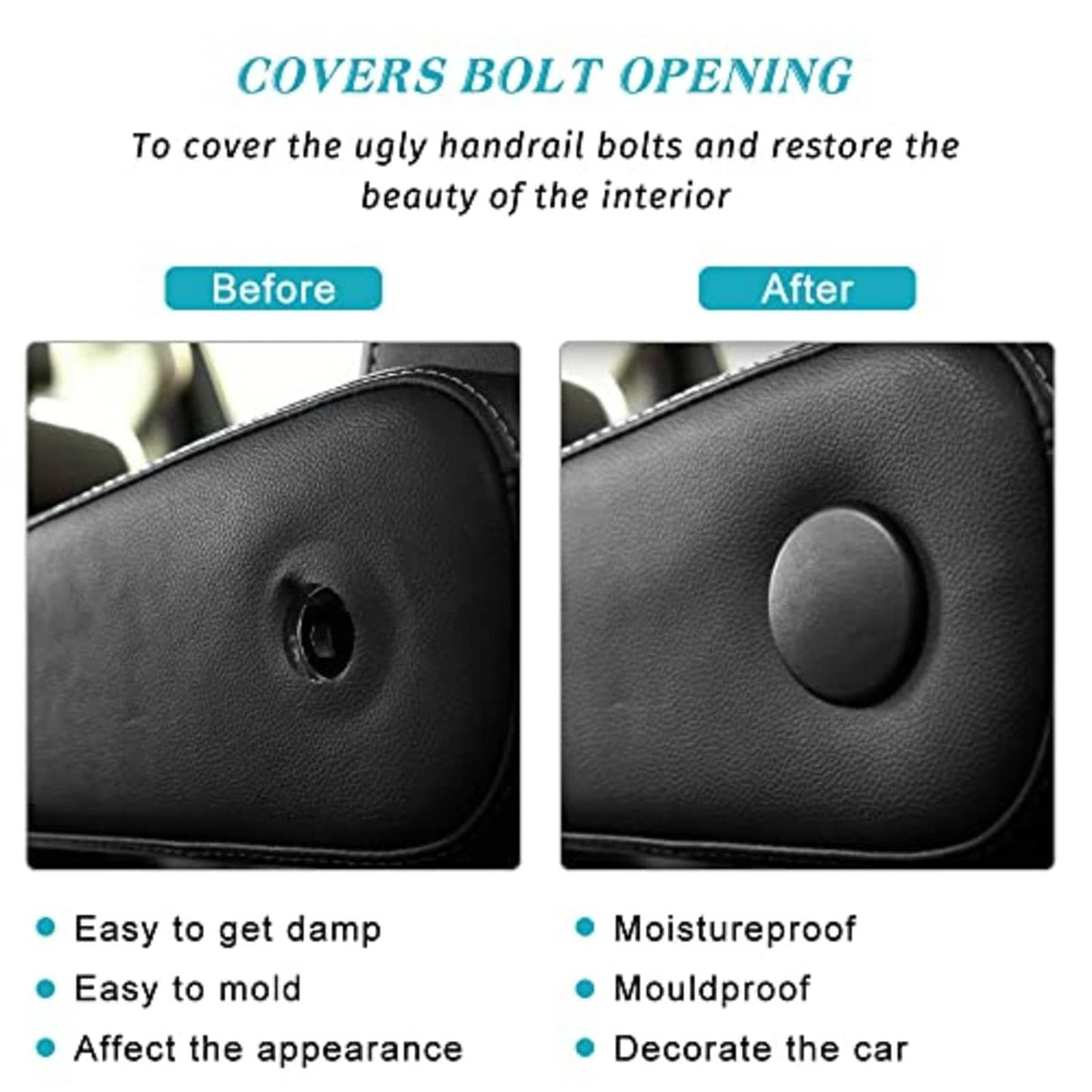 Black armrest bolt-opening cover cap with circular button for a cleaner look.
