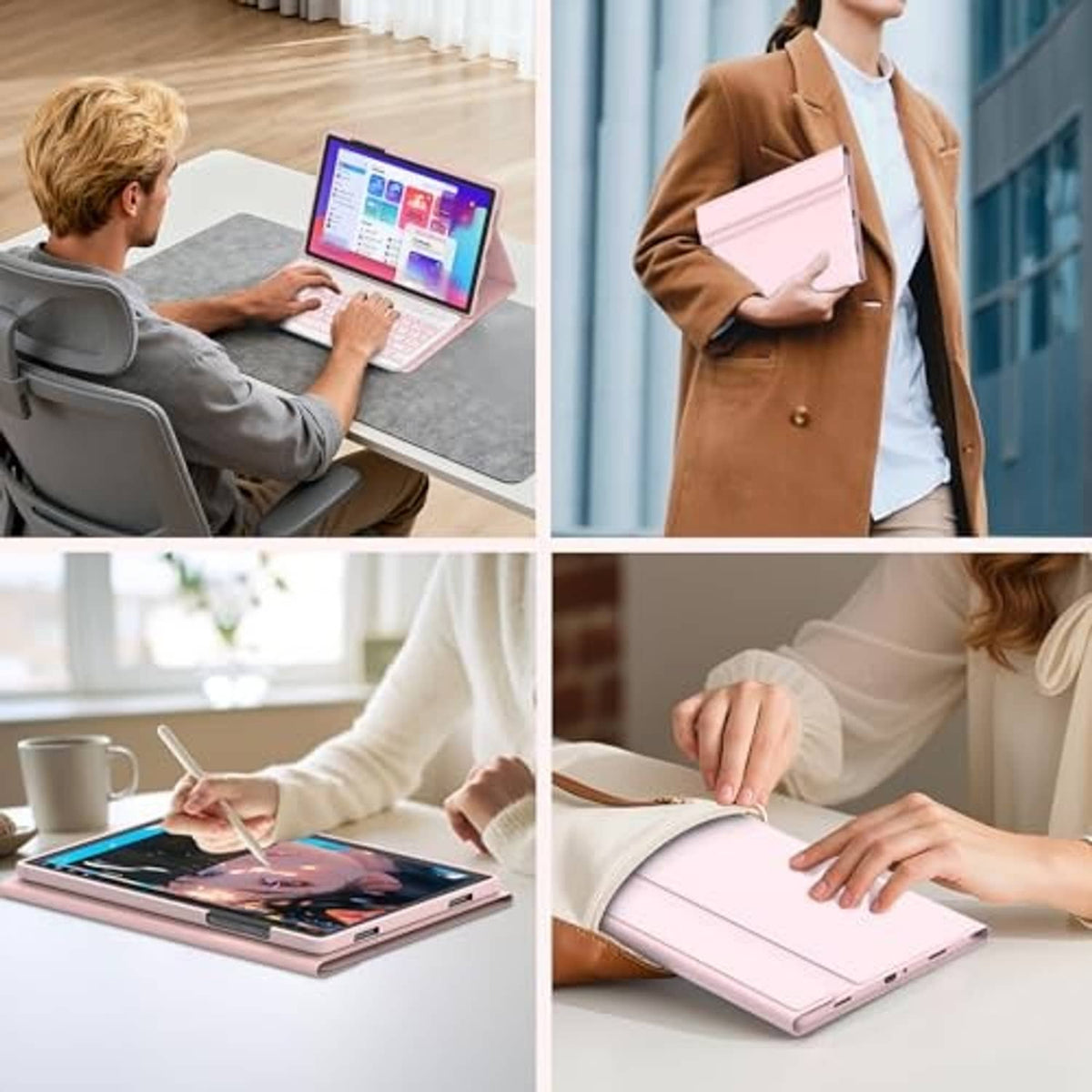 Pink folio keyboard tablet case for work and travel on-the-go