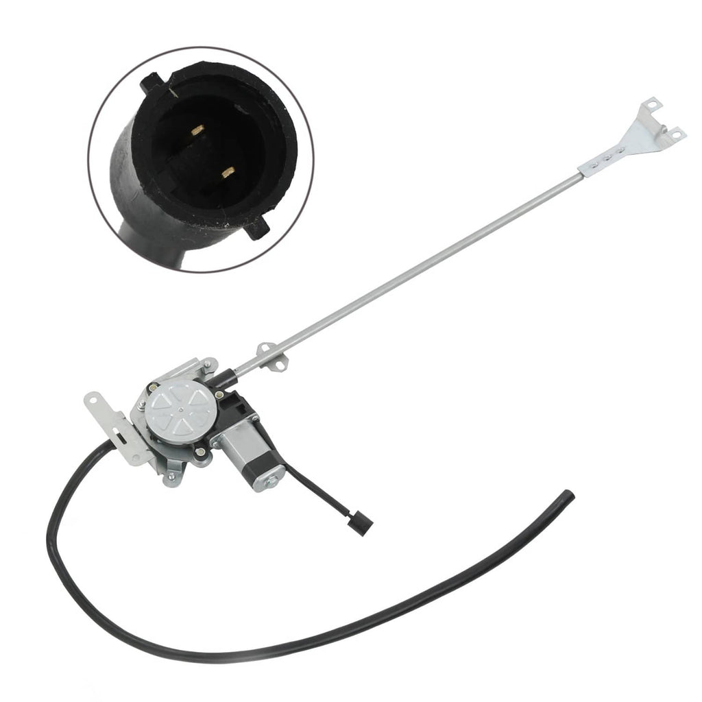Power window regulator with motor assembly, linkage rod, and wiring harness